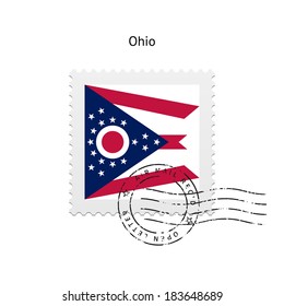 State of Ohio flag postage stamp on white background. Vector illustration.
