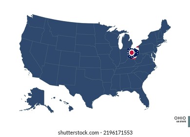 State Of Ohio On Blue Map Of United States Of America. Flag And Map Of Ohio. Vector Illustration.