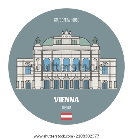 State Opera House in Vienna, Austria. Architectural symbols of European cities. Colorful vector 