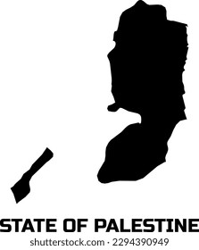 STATE OF PALESTINE country map  in black. With the description of the name of the country  " STATE OF PALESTINE".