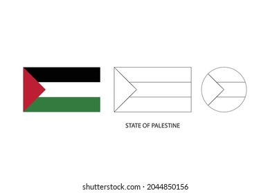 State of Palestine flag 3 versions, Vector illustration, Thin black line of rectangle and the circle on white background.