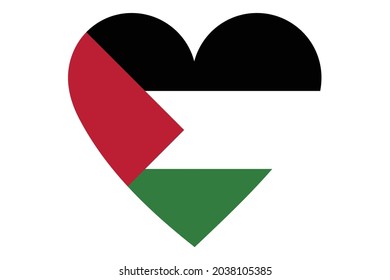 State of Palestine flag in heart shape isolated on white background.