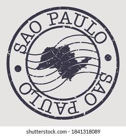 State of São Paulo, Brazil Map Postmark. Silhouette Postal Passport. Stamp Round Vector Icon. Vintage Postage Design.