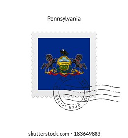 State of Pennsylvania flag postage stamp on white background. Vector illustration.