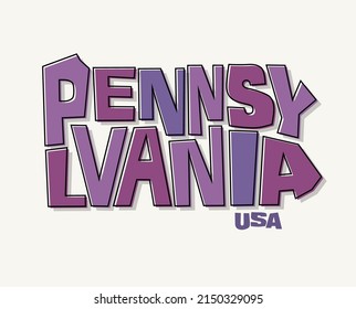 State of Pennsylvania with the name distorted into state shape. Pop art style vector illustration for stickers, t-shirts, posters, social media and print media.