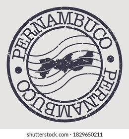 Estado de Pernambuco, marca postal del mapa de Brasil. Pasaporte postal de Silhouette. Icono del vector de redondeo de marca. Diseño de rehenes vintage.