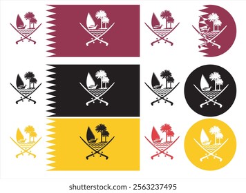 State of Qatar flag. Qatar national flag. Vector Illustration.new logo or emblem for The State of Qatar - National day - Sports day logo set of qatar, Emblem