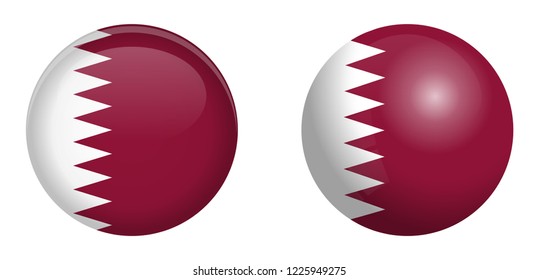 State of Qatar flag under 3d dome button and on glossy sphere / ball.
