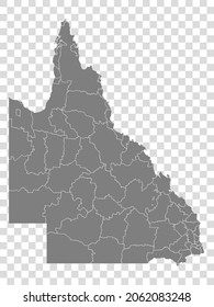 State of  Queensland map on transparent background. Map State of Queensland with districts   for your web site design, logo, app, UI. Australia. EPS10.