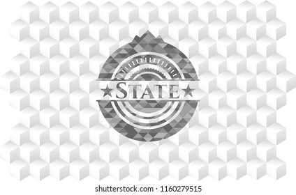 State retro style grey emblem with geometric cube white background