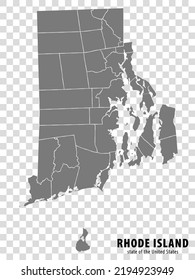 State Rhode Island map on transparent background. Blank map of  Rhode Island with  regions in gray for your web site design, logo, app, UI. USA. EPS10.