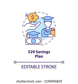 State run savings plan concept icon. Account type for college payments abstract idea thin line illustration. Isolated outline drawing. Editable stroke. Arial, Myriad Pro-Bold fonts used
