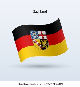 State of Saarland flag waving form on gray background. Vector illustration.