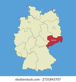 The state of Saxony on a map of Germany. Vector illustration