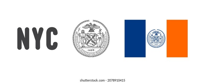 Signos de estado de nueva york. Badges del condado de Nueva York. Bandera de Nueva York. Ilustración del vector