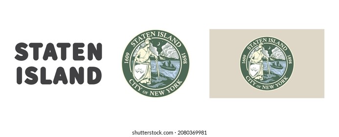 State signs of Staten Island. Badges of Staten Island. Staten Island flag. Vector illustration
