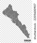 State Sinaloa of Mexico map on transparent background. Blank map of  Sinaloa with  regions in gray for your web site design, logo, app, UI. Mexico. EPS10.