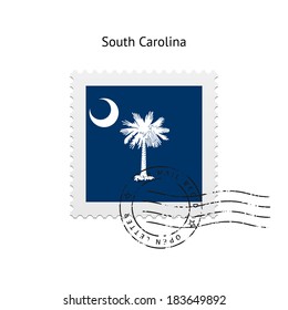 State of South Carolina flag postage stamp on white background. Vector illustration.