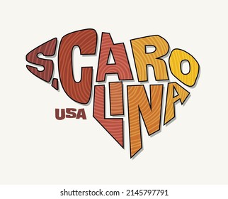 State of South Carolina with the name distorted into state shape. Pop art style vector illustration for stickers, t-shirts, posters, social media and print media.