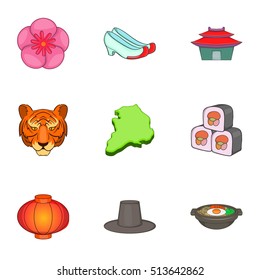 State of South Korea icons set. Cartoon illustration of 9 state of South Korea vector icons for web