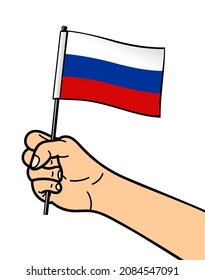 The state symbol of the flag of Russia, isolated on a white background. National flag in hand. Vector illustration in a flat style.