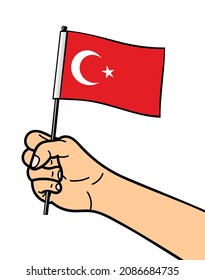 The state symbol of the flag of Turkey, isolated on a white background. National flag in hand. Vector illustration