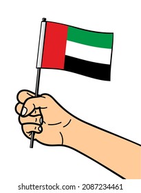 The state symbol of the flag of the United Arab Emirates, isolated on a white background. National flag in hand. Vector illustration in a flat style.