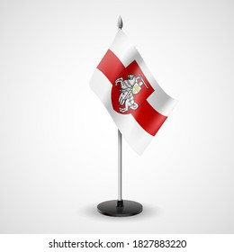 State Table Flag of Belarus. Flag with The Pahonia Against the Background of the white-red-white flag. Historical coat of arms of Belarus and the Grand Duchy of Lithuania