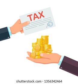 State taxes. Tax payment. Data analysis, documents, financial studies, report. Calculation of tax return. Drawing on white background. Modern flat style vector illustration clipart.