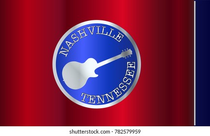 The state of Tennessee flag with shadow  with electric guitar and Nashville text
