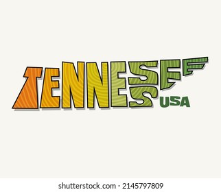 State Of Tennessee With The Name Distorted Into State Shape. Pop Art Style Vector Illustration For Stickers, T-shirts, Posters, Social Media And Print Media.