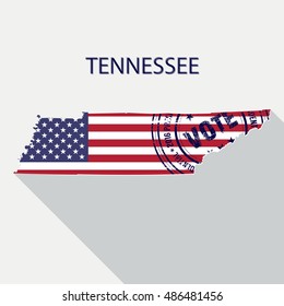 State of Tennessee vector graphic map with flag and presidential day vote stamp