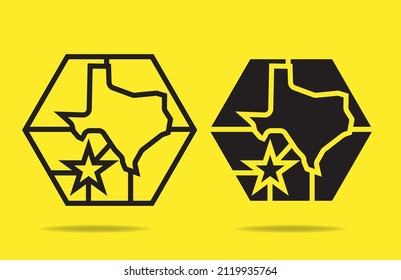 Mapa del estado de Texas en color Hexagon con fondo amarillo puede ser utilizado para la plantilla de sitio web de origen patrón guía de viaje etiqueta de publicidad fácil de usar