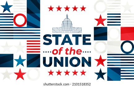 State of the Union in United States. Annual message deliver by the President of the US to a joint session of the US Congress each calendar year. Vector EPS 10.