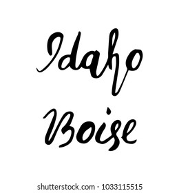 State USA Idaho and capital Boise hand lettering element isolated on white background. Calligraphic element for your design.