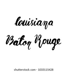 State USA Louisiana and capital Baton Rouge hand lettering element isolated on white background. Calligraphic element for your design.