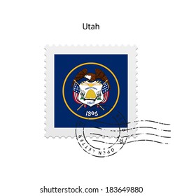 State of Utah flag postage stamp on white background. Vector illustration.