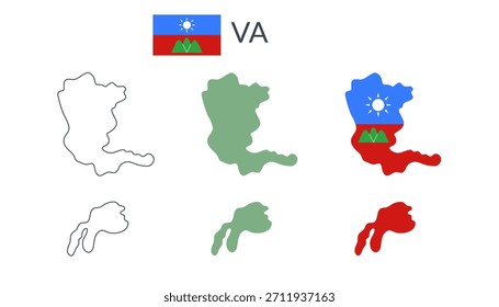 Estado Va fronteras geográficas aisladas sobre fondo blanco. Bandera de Estado Va. Clipart de piso de Vector.
