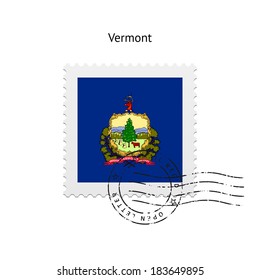 State of Vermont flag postage stamp on white background. Vector illustration.
