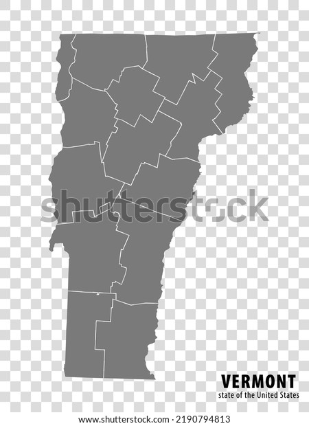 State Vermont map on transparent background. Blank\
map of  Vermont with  regions in gray for your web site design,\
logo, app, UI. USA.\
EPS10.