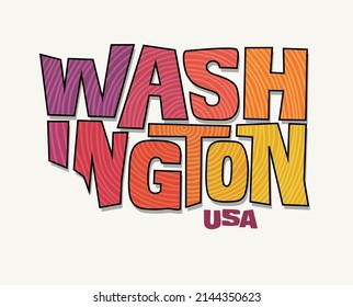 State of Washington with the name distorted into state shape. Pop art style vector illustration for stickers, t-shirts, posters, social media and print media.