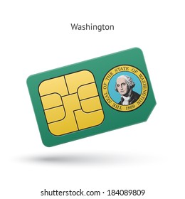 State of Washington phone sim card with flag. Vector illustration.