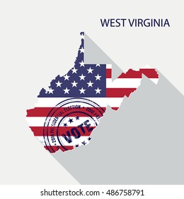 State of West Virginia vector graphic map with flag and presidential day vote stamp