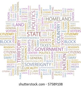 STATE. Word collage on white background. Illustration with different association terms.