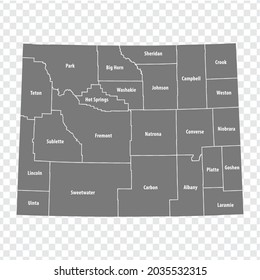Mapa de State Wyoming. Mapa Wyoming con veintitrés condados en gris para tu diseño. Cada mapa de condados está listado con títulos. EE.UU. EPS10.