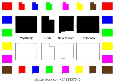 State of Wyoming, Utah, New Mexico and Colorado (United States of America, USA or U.S.A.) silhouette and outline map, Nuevo México