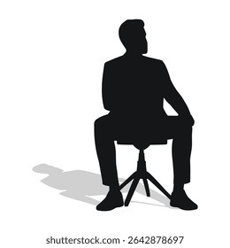 Stately man sits on a screw stool, black silhouette of a handsome male figure