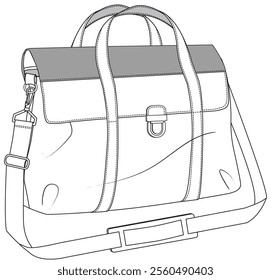 Statement briefcase flat sketch vector illustration technical cad drawing template