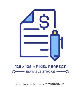 Statement pixel perfect line color icon. Summarizing business financial performance document. Commercial reporting. Isolated vector illustration. Flat colorful symbol design. Editable stroke