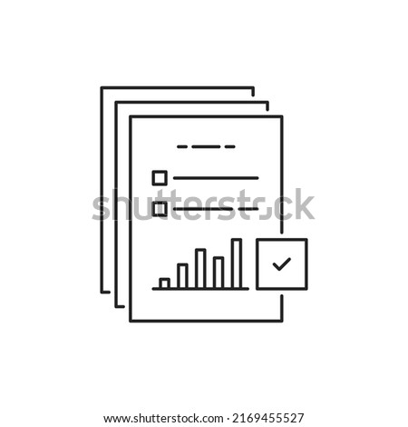statement review or thin line business report icon. simple linear trend graphic stroke design logotype web lineart element isolated on white. concept of regulatory strategy doc symbol with checkmark